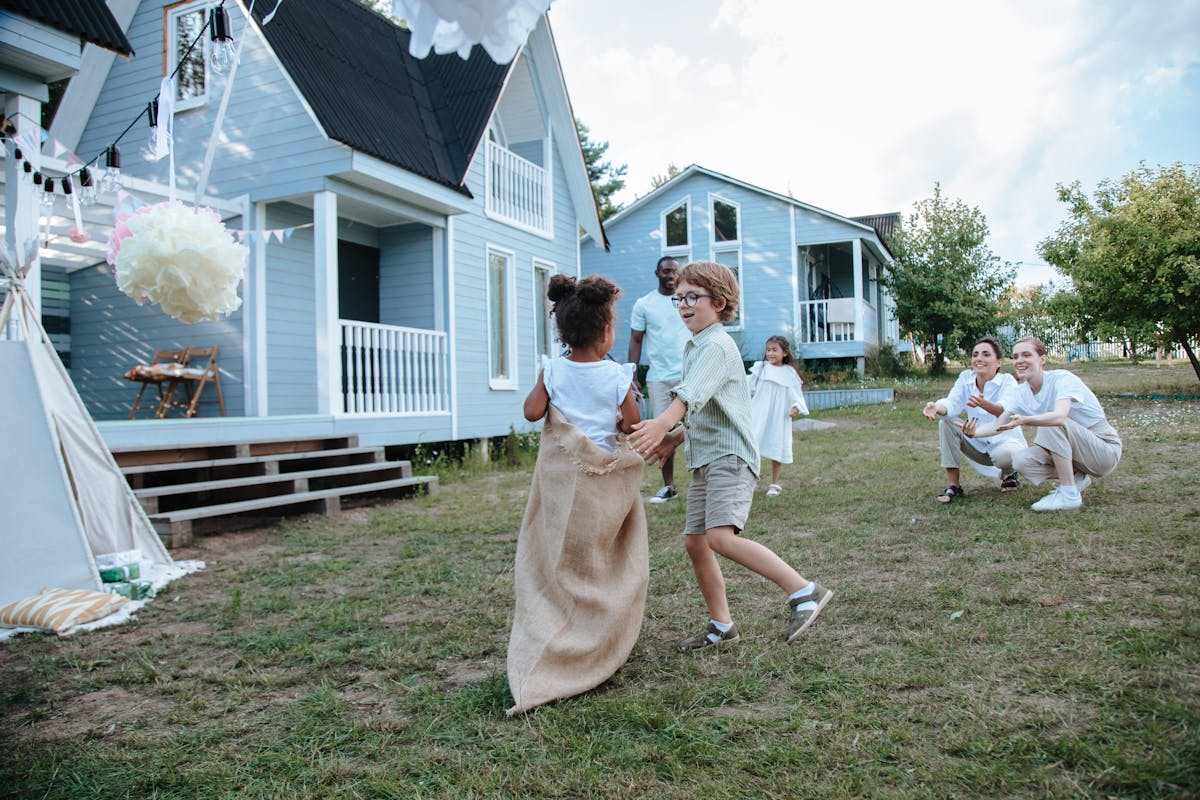 Kids playing games on the lawn